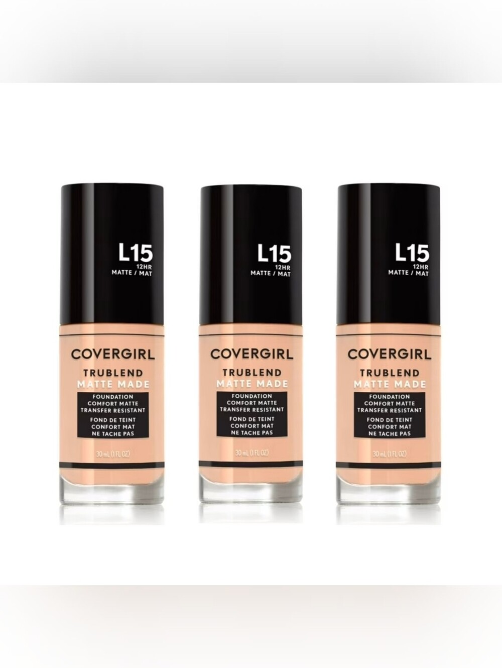 COVERGIRL TruBlend Matte Made Foundation L15 Porcelain (3 Pack) BNIB